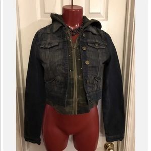 NORI ARMY CAMO HOODED DENIM JACKET GIRLS- SIZE XL -ZIPPERED